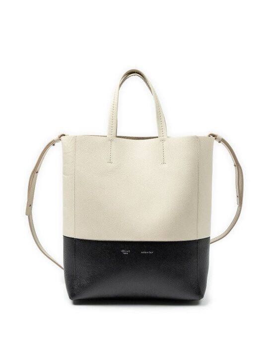 Celine Handbags - Celine Small Vertical Cabas Tote Bag Ivory Black Grain Calfskin Leather